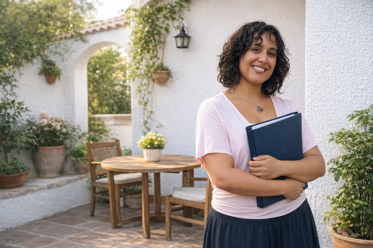 Erica, from maXcasa, with the document folder for a property sale